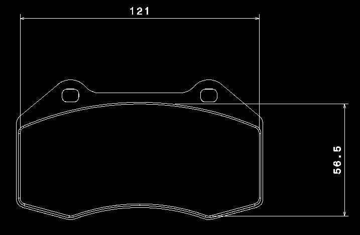 Maximum authorized contact surface with the disc The maximum front brake pad friction material surface area tolerated on the Clio Cup is shown on the following diagram.