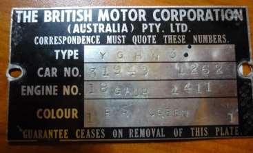 975 Mk I cars had the combined UK/Australian chassis and body numbers on the ID plates (UK chassis number