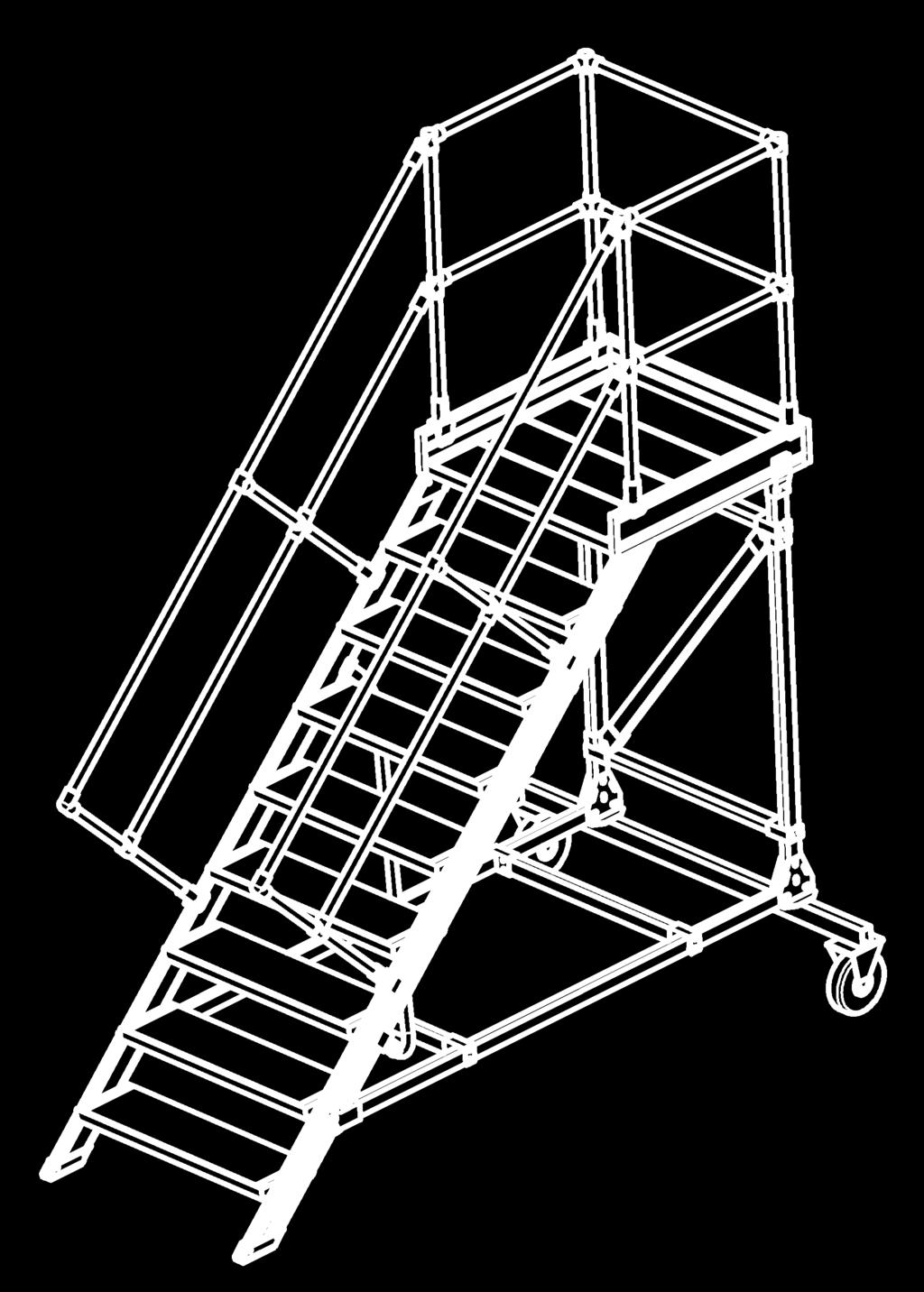 Steps with platform and castors,»100 S range«accessible from one side Assignment from Page C.03 Advantages n Ladders for machines, storage facilities, installations, containers etc.