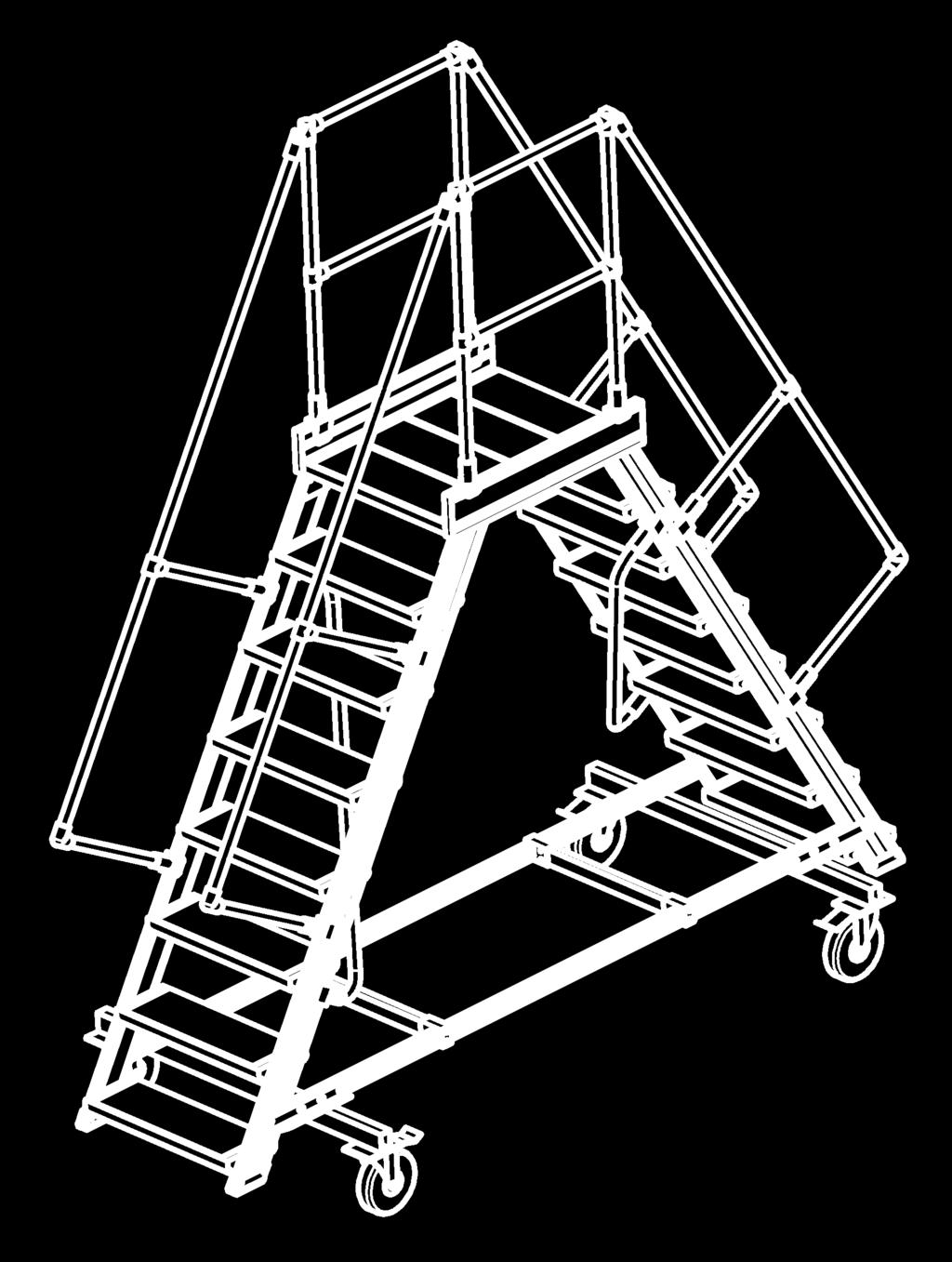 Steps with platform and castors,»100 S range«accessible from both sides Zuordnung von Seite C.03 Advantages n Ladders for shelves, for operating and inspecting machinery etc.