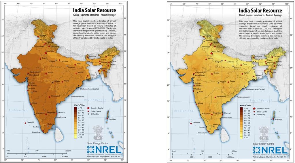 Fig 2.2: Annual Average GHI (India Resource Map) Source (NREL) Fig 2.3: Annual Average DNI (India Resource Map) Source (NREL) 2.
