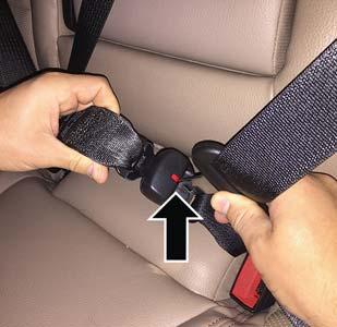 Detaching Buckle With Seat Belt Tongue If the mini-latch plate and mini-buckle are not properly connected when the seat belt is used by an occupant, the seat belt will not be able to provide proper