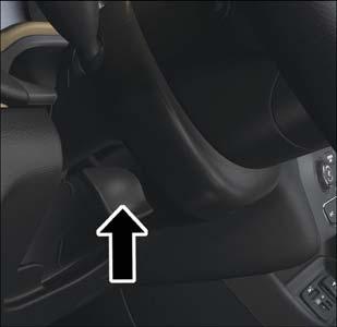 It also allows you to lengthen or shorten the steering column. The tilt/telescoping lever is located below the steering wheel at the end of the steering column.