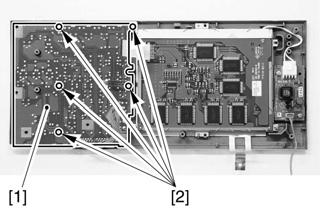 2) Remove the 2 self-tapping screws [2], and detach the control panel inverter PCB [3]. F-17 1-9-1-4.