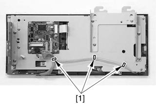 1-9-1-2. Removing the control panel frame 1) Disconnect the flat cable [1] to the arrow direction.