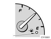 Fuel gauge Low fuel level warning light CY15001 On inclines or curves, due to the movement of fuel in the tank, the fuel gauge needle may fluctuate or the low fuel level warning light may come on
