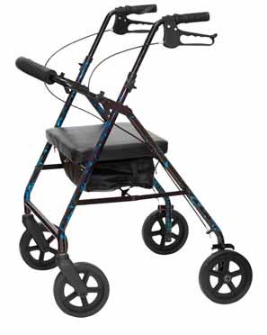 rollator is easy for individuals to maneuver. The flip-up, padded seat reveals a quick-access storage pouch and the entire rollator can be easily folded for storage and transportation.
