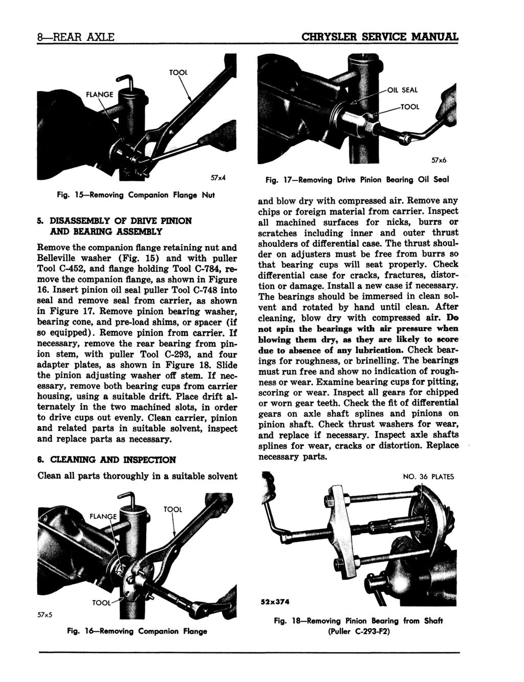 8 REAR AXLE CHRYSLER SERVICE MANUAL 57x6 Fig. 15 Removing Companion Flange Nut 5.