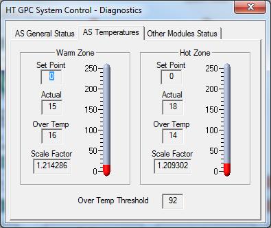The diagnostic utility consists of three tabbed views: AS General Status displays the autosampler status Figure 14