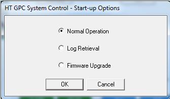 5 Troubleshooting and Diagnostics Start-up Options Start-up Options This dialog provides access to start-up options for retrieving logs or performing firmware upgrades.