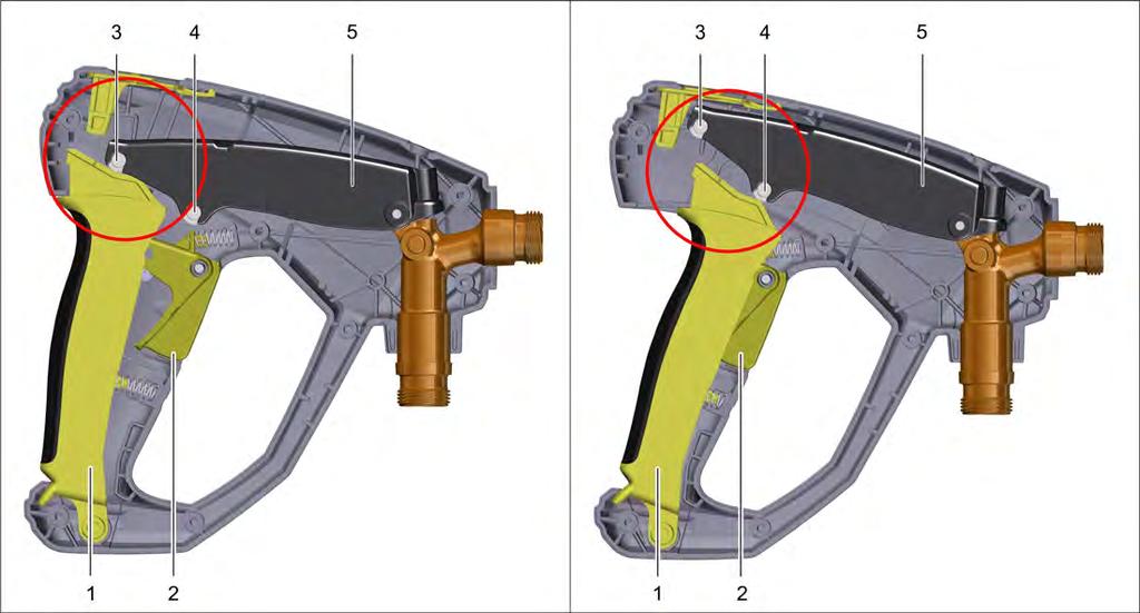 PowerControl spray lance ABPA Removing/installing the combi-nozzle ABPB Removing/installing the spray direction adjuster 030 Function Hand spraygun Initial position, gun closed Safety lever actuated