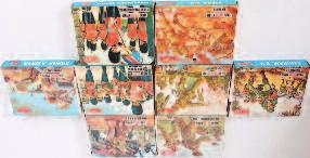 Commandos 100-120 Lot 1477 Lot 1478 1478 An Airfix H0/00 scale boxed action figure group, seven boxed as issued examples, to include Russian Infantry, RAF personnel, African Corps, Japanese Infantry,