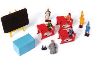 and pre war land army girl (x 2) (VG-NM) 25-35 1204 Crescent, from school days set, 3 red desks, 2 boy pupils, 1 girl pupil, headmasters desk, black board & easel and boy dunce, all (G) plus girl