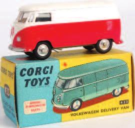with divided windscreen, smooth hubs, in the original blue all-card box with Corgi Toys leaflet (VG,BVG) 80-120 Lot 1724 1726 Corgi Toys, 404 Bedford Dormobile Personnel Carrier, cream body with