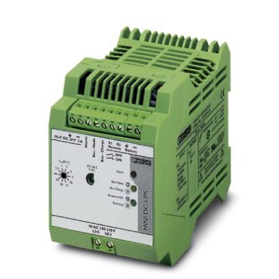 Extract from the online catalog MINI-DC-UPS/24DC/2 Order No.: 2866640 Uninterruptible power supply with integrated power supply unit, 2 A, in combination with MINI-BAT/24/DC 0.8 AH or 1.