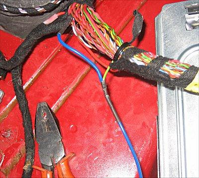 Cut into the wire, strip the insulation back on both sides and add the small length of wire created in 6.