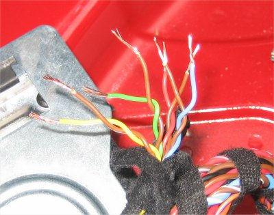 The wire designation is as follows: Front Left = Blue Front Right = Yellow Rear Left = Green Rear Right = Red Each wire has a brown wire