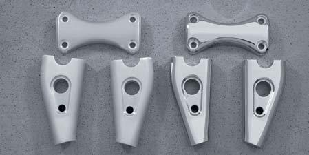Billet Handlebar Risers CNC-machined risers and upper clamp provide 2-1/4" rise and 1-1/4" pullback over