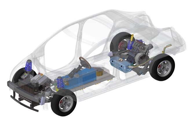 The fuel cell stack is packaged in the rear of the vehicle as shown in the Figure.