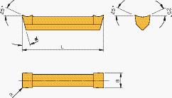 25 positive rake angle for machining Aluminium special geometry for chip-contraction 25 positive rake angle on all three cutting edges grooving and copy-turning of non-ferrous materials and plastics