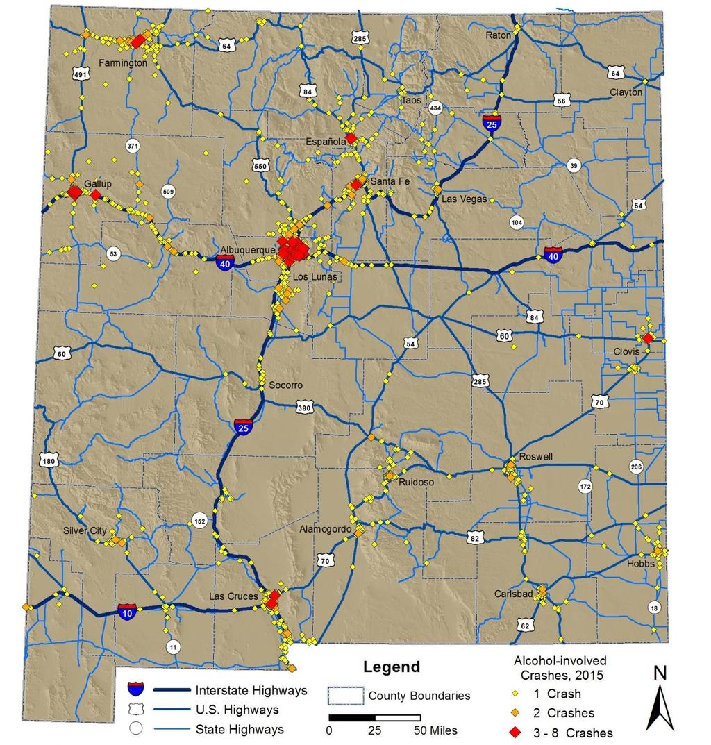 Crash Geography Maps Map 2: Location of Crashes, 2015 1 All maps are available in high-resolution color at tru.unm.edu.
