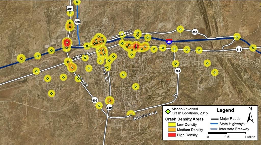 Crash Geography Maps Map 6: Location and Density of Crashes in Gallup, 2015 5 Map 7: Location and Density of Crashes in