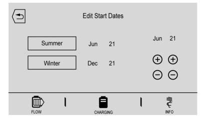 Summer/Winter Schedule Start Date Entering From the Edit Electric Rate Schedule screen, touch Edit Summer/Winter Start Dates. 1. Touch Summer. 2.