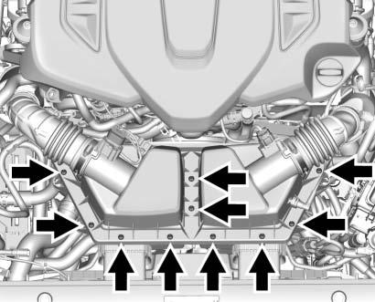 3.0L V6 Twin Turbo Engine 1. Remove the 10 screws on top of the engine air cleaner/filter cover to gain access to both air cleaner/filters. 2.