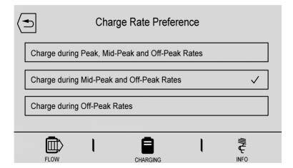 INSTRUMENTS AND CONTROLS 157 Charge Rate Preference Selection From the Charge Rate Information screen, touch Charge Rate Preference.