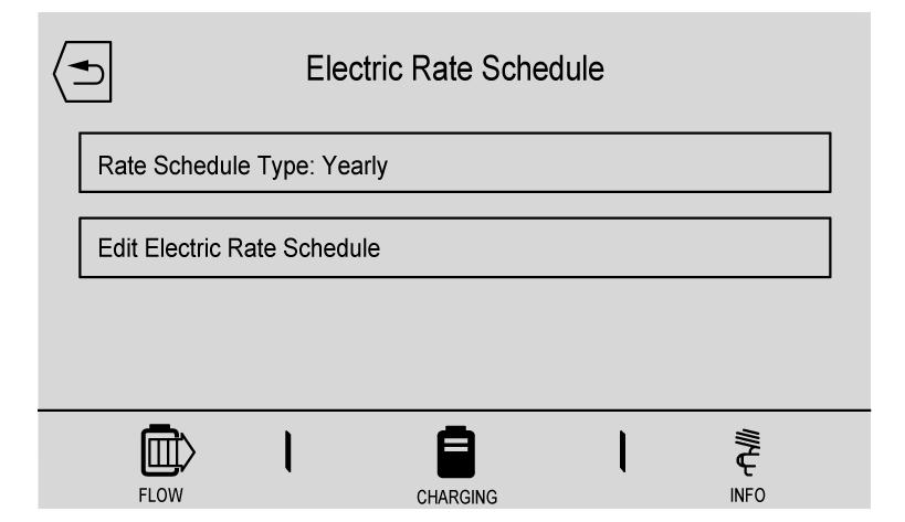 158 INSTRUMENTS AND CONTROLS To edit the Yearly Schedule: 1. Select Yearly for the Rate Schedule Type. 2. Touch Edit Electric Rate Schedule.