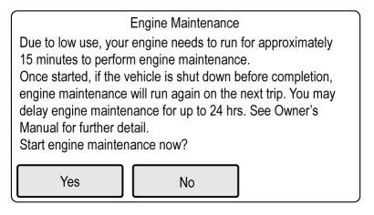 When EMM is needed, the EMM Request screen appears on the infotainment display at vehicle start. If Yes is selected, EMM will begin.