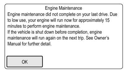 The engine will not start until after a short delay once shifted into D (Drive). An EMM Notification screen will appear in the infotainment display.