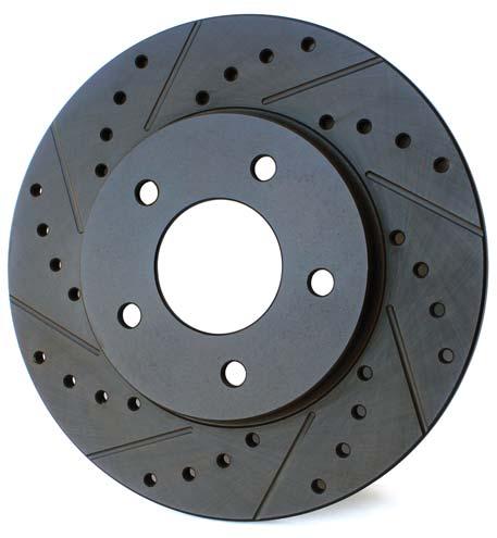 Black Cross-Drilled & Slotted Rotors These beautifully machined cross-drilled and slotted brake rotors give you incredible stopping power.