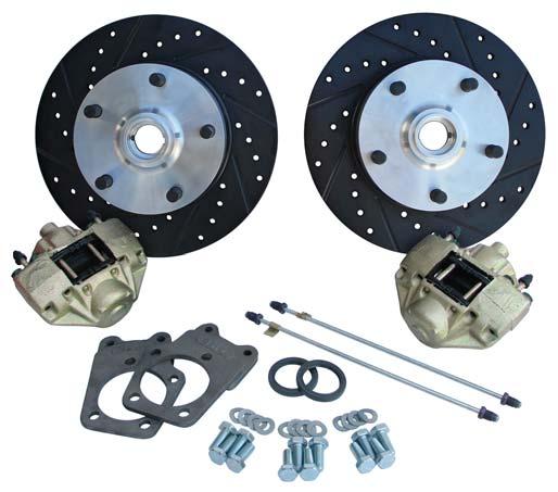 Kits include NEW Dropped Spindles, Rotors, Calipers, S/S Braided Brake Lines, Spindle Clamp Nuts, Bearing Dust Covers, as well as all the necessary hardware, bearings, and seals required for
