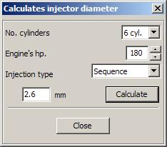 2.5.7. Injectors diameter This function makes possible to calculate injection nozzle's diameter according to amount of HP to one cylinder. 2.5.8.
