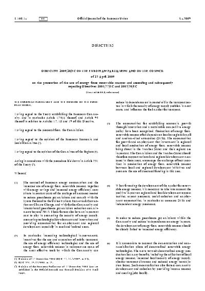 28/2009/EC RES-Directive 2009/28/EC sets binding
