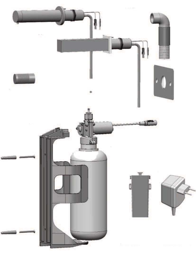 INSTALLATION WALL PLATE VERSION enquire for details 1 x Elbow and Corrugated Tube 1x Body assembly for Soap Dispenser (incl.