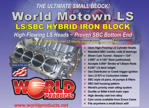 SBC Iron ENGINE BLOCKS MOTOWN LS LS-SBC HYBRID BLOCK The Motown LS block allows the use of high flowing LS style cylinder heads with affordable SBC rotating assemblies and related components.