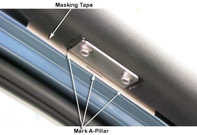 6 Place a strip of masking tape along the A-pillar panel. Carefully install the snorkel body (Item 1) to the guard panel.