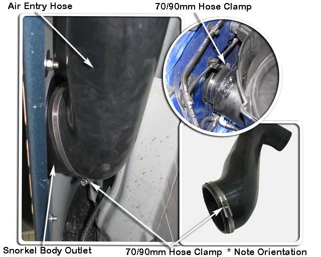 (Note the orientation and position of the 100/120mm hose clamp on the air entry hose).
