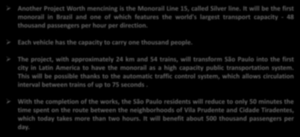 Another Project Worth mencining is the Monorail Line 15, called Silver line.