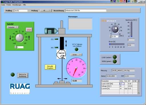 Cargo Hook - Old GUI «Release Tests» Testing the mechanical/ electrical Releases with varying Loads and Voltages Motor with worm gear and a spindle to apply a force