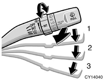 Windshield wipers and washer To turn on the windshield wipers, move the lever to the desired setting. The key must be in the ON position.
