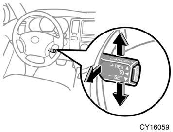 SETTING AT A DESIRED SPEED The transmission must be in D before you set the cruise control speed. Bring your vehicle to the desired speed, push the lever down in the SET direction and release it.