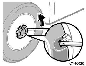 Then secure the tire, taking care that the tire goes straight up without catching on any other part, to prevent it from flying forward during a collision or sudden braking. 2.