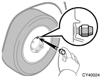 Reinstalling wheel nuts CAUTION Never use oil or grease on the bolts or nuts. Doing so may lead to overtightening the nuts and damaging the bolts.