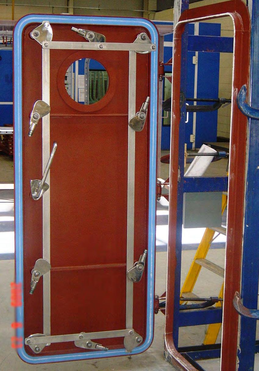 6 CLIP WEATHERTIGHT DOOR The Door is manufactured from 8mm cover plate and is fitted with suitably stiffened with weld on ribs. Door Frame manufactured from 75x50x8mm steel.