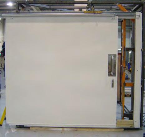 A60 SLIDING PNEUMATIC DOOR Door blade manufactured from 2mm steel with 4mm L section frame. The door is insulated to A60 with rockwool blanket.