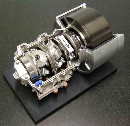 The flywheel hybrid primarily consists of a rotating flywheel, a continuously variable transmission system (CVT), a step up gearing (along with a clutch) between the flywheel and the CVT and clutch