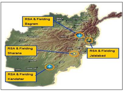 into Kandahar and Baghram, with additional issue points at Jalalabad and FOB Salerno. The base JPO plan for Afghanistan involved establishing four RSAs with a budget of just under $500 million.